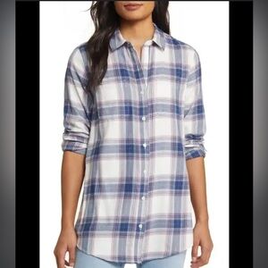 Caslon Spring Cotton Flannel Plaid Shirt Shacket NWT XS